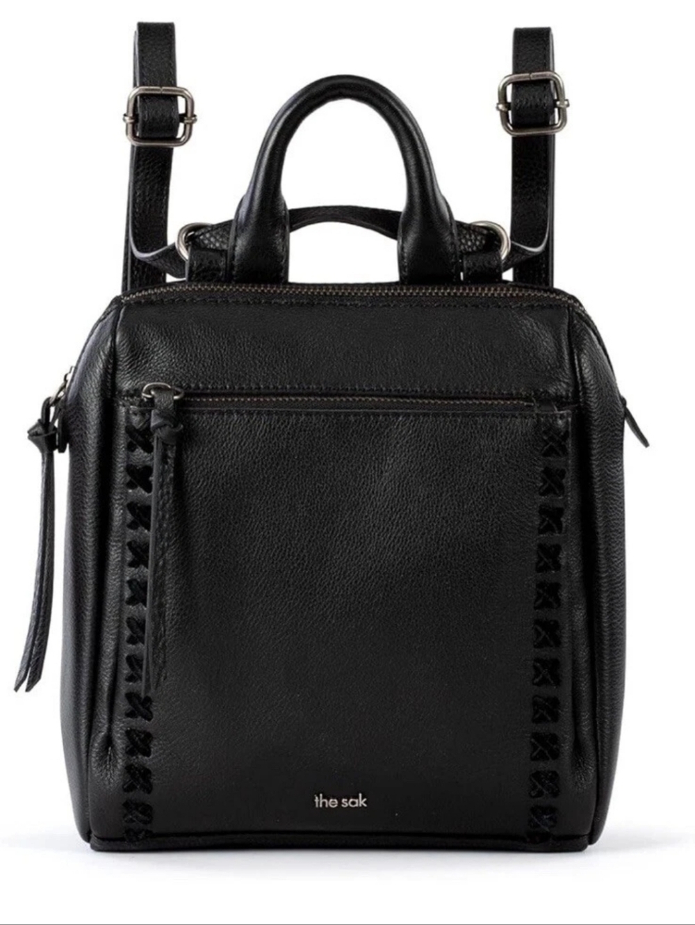 The Sak Loyola Mini Backpack Leather Studded Black Top Handle Adjustable Straps